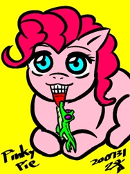 Size: 300x400 | Tagged: safe, artist:k1120andh, imported from derpibooru, gummy, pinkie pie, biting, digital art, smiling