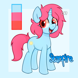 Size: 2000x2000 | Tagged: safe, artist:handgunboi, imported from derpibooru, oc, oc only, oc:starfire, pony, unicorn, fangs, female, horn, mare, messy mane, reference sheet, simple background, solo, unicorn oc