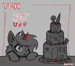 Size: 1700x1500 | Tagged: safe, artist:ami-gami, artist:amy-gamy, imported from derpibooru, oc, oc only, alicorn, pony, alicorn oc, cake, commission, food, horn, solo, wings, your character here