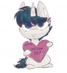 Size: 1695x1855 | Tagged: safe, artist:lbrcloud, artist:littleblackraencloud, imported from derpibooru, oc, oc only, oc:invictus europa, pony, unicorn, heart, horn, sign, simple background, sketch, solo, unicorn oc, white background