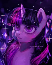 Size: 1000x1250 | Tagged: safe, artist:riukime, imported from derpibooru, twilight sparkle, pony, unicorn, bust, crystal, digital art, female, gem, gem cave, mare, portrait, solo, sparkles, unicorn twilight