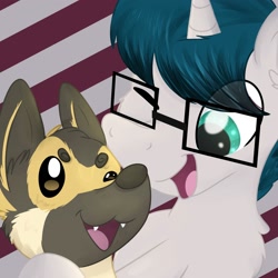 Size: 2000x2000 | Tagged: safe, artist:lbrcloud, artist:littleblackraencloud, imported from derpibooru, oc, oc:invictus europa, dog, german shepherd, pony, unicorn, glasses