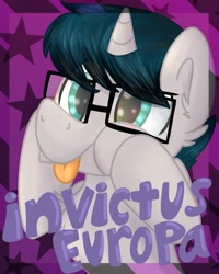 Size: 1200x1500 | Tagged: safe, artist:lbrcloud, artist:littleblackraencloud, imported from derpibooru, oc, oc:invictus europa, pony, unicorn, bronycon, bronycon 2019, badge, cute, glasses