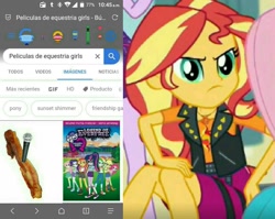 Size: 1073x854 | Tagged: safe, imported from derpibooru, sunset shimmer, equestria girls, equestria girls series, overpowered (equestria girls), bacon, food, google images, meat, meme, spanish, sunset shimmer is not amused, unamused