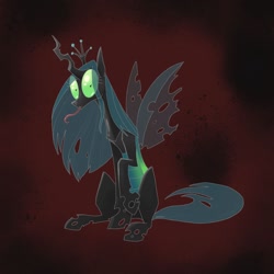 Size: 1280x1280 | Tagged: safe, artist:pfeffaroo, imported from derpibooru, queen chrysalis, changeling, changeling queen, crown, female, jewelry, looking at you, regalia, solo, tongue out