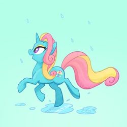 Size: 1280x1280 | Tagged: safe, artist:pfeffaroo, imported from derpibooru, dewdrop dazzle, pony, female, mare, rain, running, solo