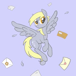 Size: 1280x1280 | Tagged: safe, artist:pfeffaroo, imported from derpibooru, derpy hooves, pegasus, pony, cute, derpabetes, envelope, female, flying, mare, solo