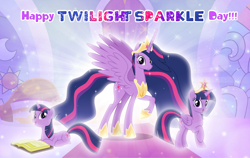 Size: 1280x807 | Tagged: safe, artist:andoanimalia, imported from derpibooru, twilight sparkle, alicorn, the last problem, big crown thingy, book, element of magic, jewelry, princess twilight 2.0, regalia, twilight day, twilight sparkle (alicorn), twilight sparkle day