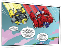 Size: 1904x1501 | Tagged: safe, artist:tonyfleecs, idw, imported from derpibooru, spoiler:comic, spoiler:friendship in disguise, spoiler:friendship in disguise01, autobot, bumblebee, bumblebee (transformers), cropped, crossover, equestria, optimus prime, transformers