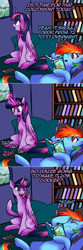 Size: 750x2254 | Tagged: safe, artist:wingspiral, imported from derpibooru, rainbow dash, twilight sparkle, alicorn, pegasus, pony, ask pun, 20% cooler, 3 panel comic, ask, book, calculator, comic, dialogue, facehoof, female, glowing horn, horn, mare, meme, twilight sparkle (alicorn)