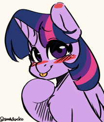 Size: 769x900 | Tagged: safe, artist:cottonsweets, imported from derpibooru, twilight sparkle, alicorn, pony, :p, blushing, chest fluff, cute, female, looking at you, mare, mlem, silly, simple background, solo, tongue out, twiabetes, twilight sparkle (alicorn), white background