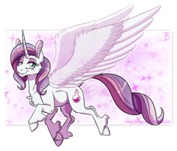 Size: 1332x1135 | Tagged: safe, artist:inuhoshi-to-darkpen, imported from derpibooru, potion nova, pony, unicorn, my little pony: pony life, abstract background, artificial wings, augmented, beautiful, chest fluff, cloven hooves, cute, ear fluff, female, fluffy, g4.5, horn, looking at you, magic, magic wings, mare, novabetes, one eye closed, smiling, solo, spread wings, transparent wings, unshorn fetlocks, wings, wink