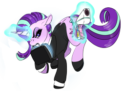 Size: 3125x2344 | Tagged: safe, artist:brainiac, derpibooru exclusive, imported from derpibooru, starlight glimmer, pony, unicorn, bottomless, briefcase, celstias sun (gun), clothes, concept art, female, gun, mare, partial nudity, simple background, solo, the commission (the umbrella academy), transparent background, weapon