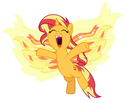 Size: 1024x836 | Tagged: safe, artist:emeraldblast63, imported from derpibooru, sunset shimmer, phoenix, pony, equestria girls, my past is not today, cute, equestria girls ponified, excited, eyes closed, female, ponified, shimmerbetes, simple background, solo, transparent background, volumetric mouth