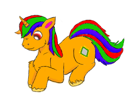 Size: 528x406 | Tagged: artist needed, source needed, safe, imported from derpibooru, oc, oc only, oc:rainbow cookie, pony, unicorn, black background, chest fluff, colored pupils, floppy ears, horn, lying on the ground, male, simple background, solo, stallion, unicorn oc, unshorn fetlocks