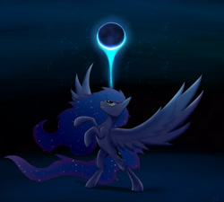 Size: 2940x2645 | Tagged: safe, artist:lth935, imported from derpibooru, princess luna, alicorn, pony, female, mare, moon, night, solo, spread wings, wings