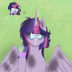 Size: 2048x2048 | Tagged: safe, artist:lunathemoongod, imported from derpibooru, screencap, twilight sparkle, alicorn, pony, my little pony: pony life, potion mystery, spoiler:pony life s01e19, female, g4.5, glasses, redraw, scene interpretation, science, screencap reference, solo, twilight sparkle (alicorn)