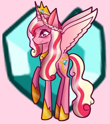 Size: 1280x1440 | Tagged: safe, artist:unikitty66, imported from derpibooru, princess cadance, alicorn, pony, alternate hairstyle, alternate universe, blushing, crown, eyeshadow, female, jewelry, makeup, mare, raised hoof, redesign, regalia, solo