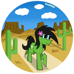 Size: 1900x1900 | Tagged: safe, artist:b-cacto, imported from derpibooru, oc, oc only, oc:prickly pears, earth pony, pony, angular, cactus, desert, female, flower, flower in hair, glasses, mare, polygonal, simple background, solo, transparent background