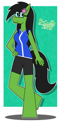 Size: 1000x2000 | Tagged: safe, artist:b-cacto, imported from derpibooru, oc, oc:prickly pears, anthro, unguligrade anthro, angular, flower, flower in hair, glasses, looking at you, mole