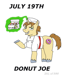 Size: 1000x1200 | Tagged: safe, artist:eunos, imported from derpibooru, donut joe, pony, unicorn, apron, clothes, digital art, donut, food, hat, magic, male, simple background, smiling, solo, transparent background