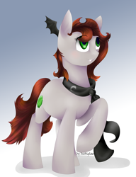 Size: 2148x2792 | Tagged: safe, artist:intfighter, imported from derpibooru, oc, oc only, earth pony, pony, clothes, earth pony oc, gradient background, raised hoof, scarf, solo