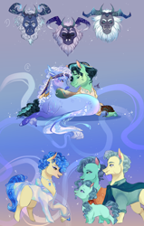 Size: 1268x2000 | Tagged: safe, artist:bunnari, imported from derpibooru, mr. paleo, mrs. paleo, petunia paleo, sapphire shores, storm king, oc, oc:espuma, oc:marine shelley, pony, my little pony: the movie