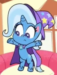 Size: 371x489 | Tagged: safe, imported from derpibooru, screencap, trixie, pony, unicorn, my little pony: pony life, spoiler:pony life s01e17, bipedal, cropped, friendship gems, g4.5, looking down, shocked, y pose