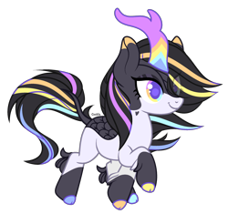 Size: 2358x2214 | Tagged: safe, artist:lazuli, artist:mint-light, imported from derpibooru, oc, oc only, kirin, cloven hooves, hair over one eye, horn, kirin oc, rainbow eyes, simple background, smiling, solo, transparent background