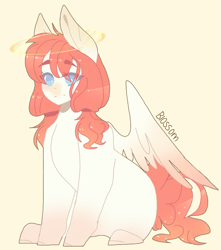 Size: 1685x1905 | Tagged: safe, artist:shinningblossom12, imported from derpibooru, oc, oc only, pegasus, pony, pegasus oc, signature, simple background, sitting, solo, wings