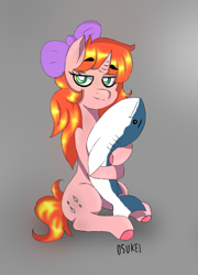 Size: 2163x3000 | Tagged: safe, artist:osukel, imported from derpibooru, oc, oc:vdoha vanler, shark, unicorn, blushing ears, ear blush, female, horn, sitting, unicorn oc