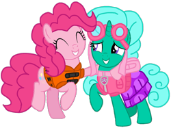 Size: 1287x963 | Tagged: safe, artist:徐詩珮, imported from derpibooru, glitter drops, pinkie pie, earth pony, pony, unicorn, series:sprglitemplight diary, series:sprglitemplight life jacket days, series:springshadowdrops diary, series:springshadowdrops life jacket days, alternate universe, clothes, cute, diapinkes, duo, female, glitterbetes, lifejacket, mare, paw patrol, simple background, skye (paw patrol), transparent background, vector