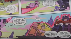 Size: 1677x929 | Tagged: safe, imported from derpibooru, twilight sparkle, spoiler:comic, spoiler:friendship in disguise, bumblebee, bumblebee (transformers), optimus prime, transformers