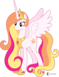 Size: 4000x5221 | Tagged: safe, alternate version, artist:parclytaxel, imported from derpibooru, oc, oc only, oc:princess skysparkle, alicorn, pony, .svg available, absurd resolution, alicorn oc, celestia recolor, commission, crown, female, hoof shoes, horn, jewelry, mare, not celestia, peytral, recolor, regalia, simple background, smiling, solo, spread wings, transparent background, vector, wings