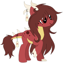 Size: 412x409 | Tagged: safe, artist:rubytoyko--chan, artist:t-tokyomoon, imported from derpibooru, oc, oc only, oc:sakura ruby, pony, base used, claws, dragon horns, dragon tail, long hair, next generation, simple background, solo, spots, tanabata dragon pony, transparent background