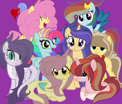 Size: 1551x1327 | Tagged: safe, artist:circuspaparazzi5678, imported from derpibooru, li'l cheese, oc, oc:amethyst, oc:galaxy shield, oc:honey sweets, oc:kristina hooves, oc:lightning blitz, oc:rainbow blitz, oc:sunrise dawn, dracony, dragon, earth pony, hybrid, pegasus, pony, unicorn, the last problem, balloon, base used, draconequus hybrid, hairclip, interspecies offspring, multicolored hair, next generation, offspring, parent:applejack, parent:caramel, parent:cheese sandwich, parent:discord, parent:flash sentry, parent:fluttershy, parent:pinkie pie, parent:rainbow dash, parent:rarity, parent:soarin', parent:spike, parent:starlight glimmer, parent:sunburst, parent:twilight sparkle, parents:carajack, parents:cheesepie, parents:discoshy, parents:flashlight, parents:soarindash, parents:sparity, parents:starburst, pony hybrid, rainbow hair, rainbow makeup