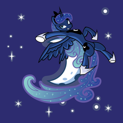 Size: 4500x4500 | Tagged: safe, artist:samoht-lion, imported from derpibooru, princess luna, alicorn, pony, blue background, crescent moon, female, mare, moon, simple background, solo, stars