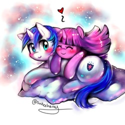Size: 600x600 | Tagged: safe, artist:sukesha-ray, imported from derpibooru, shining armor, twilight sparkle, pony, unicorn, bbbff, brother and sister, female, floating heart, heart, hug, male, siblings