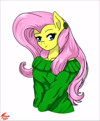 Size: 7024x8500 | Tagged: safe, artist:brekrofmadness, imported from derpibooru, fluttershy, anthro, absurd resolution, clothes, female, simple background, solo, sweater, sweatershy, white background