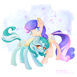 Size: 1200x1200 | Tagged: safe, artist:greyredroy, imported from derpibooru, bon bon, lyra heartstrings, sweetie drops, earth pony, pony, unicorn, tumblr:bonbonandlyra, background pony, female, lesbian, lyrabon, shipping