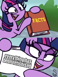 Size: 760x1015 | Tagged: safe, artist:quarium edits, edit, imported from derpibooru, twilight sparkle, alicorn, pony, 2 panel comic, comic, ed edd n eddy, exploitable, exploitable meme, female, image macro, mare, meme, solo, twilight sparkle (alicorn), twilight's fact book