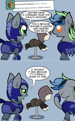 Size: 1280x2076 | Tagged: safe, artist:wadusher0, imported from derpibooru, oc, oc:pun, oc:westwood, earth pony, pony, armor, facehoof, mannequin, night guard armor, pun
