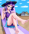 Size: 1700x2000 | Tagged: safe, artist:focusb, imported from derpibooru, rarity, human, equestria girls, barefoot, beach, beach babe, bikini, bikini babe, clothes, feet, female, fetish, foot fetish, hat, human coloration, humanized, legs, nail polish, rarity's blue sarong, rarity's purple bikini, sarong, sexy, smiling, solo, sun hat, sunscreen, swimsuit, thighs