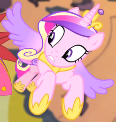 Size: 1090x1155 | Tagged: safe, imported from derpibooru, screencap, princess cadance, alicorn, pony, three's a crowd, colored wings, cropped, crown, female, flying, gradient wings, hoof shoes, jewelry, mare, regalia, solo, spread wings, tiara, wings