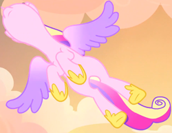Size: 1508x1163 | Tagged: safe, imported from derpibooru, screencap, princess cadance, alicorn, pony, three's a crowd, colored wings, cropped, female, flying, gradient wings, hoof shoes, mare, multicolored wings, solo, wings