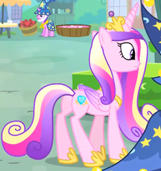 Size: 1018x1083 | Tagged: safe, imported from derpibooru, screencap, amethyst star, princess cadance, sparkler, alicorn, pony, three's a crowd, butt, cropped, female, folded wings, hat, lovebutt, mare, plot, solo focus, star swirl the bearded costume, wings