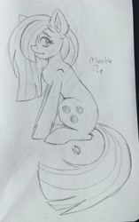 Size: 2449x3907 | Tagged: safe, artist:dreamy990, artist:nightydream, imported from derpibooru, marble pie, pony, female, monochrome, solo, traditional art