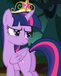 Size: 572x720 | Tagged: safe, imported from derpibooru, screencap, twilight sparkle, alicorn, pony, princess twilight sparkle (episode), big crown thingy, butt, crown, element of magic, female, folded wings, jewelry, mare, plot, regalia, solo, twibutt, twilight sparkle (alicorn), wings