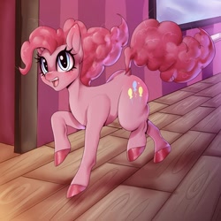 Size: 1280x1280 | Tagged: safe, artist:...macabre..., artist:1alberich1, imported from derpibooru, pinkie pie, earth pony, pony, blushing, butt blush, ear blush, female, hooves, indoors, solo