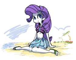 Size: 1740x1365 | Tagged: safe, artist:fuyugi, artist:nendo, imported from derpibooru, rarity, equestria girls, beach, belly button, clothes, cute, female, ocean, palm tree, raribetes, simple background, solo, swimsuit, tree, white background